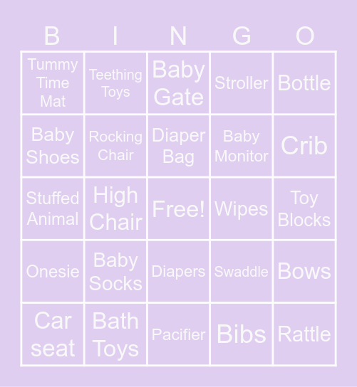 Baby Shower Bingo Card