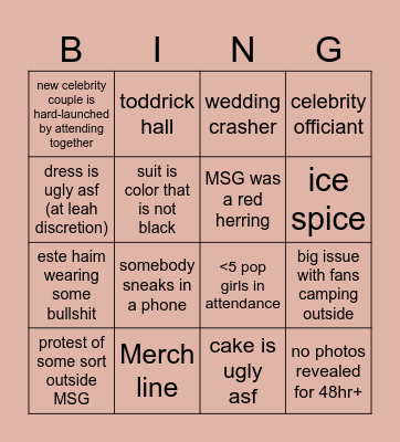 taylor swif wedding bing ting Bingo Card