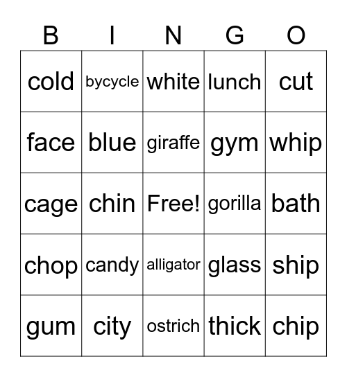 phonics monster Bingo Card