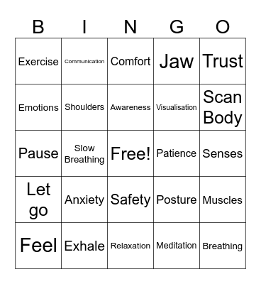 Relaxation Bingo Card