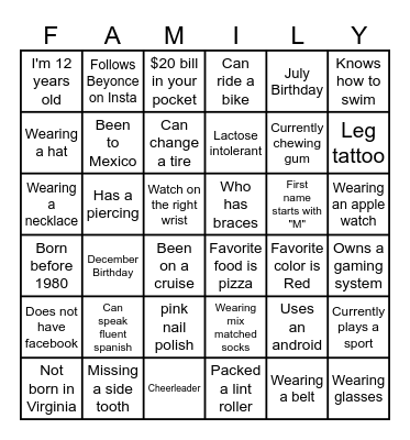 Family Vacation 2026 Bingo Card