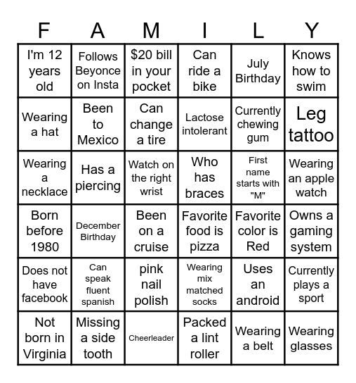 Family Vacation 2026 Bingo Card