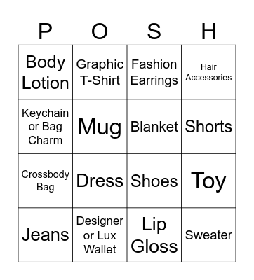 POSH Scavenger Hunt BINGO Card