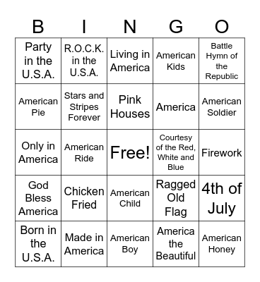 Music and Fireworks Bingo Card