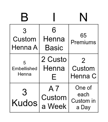 Body Art Bingo Card