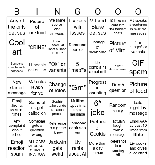 Hard Groupchat Bingo Card
