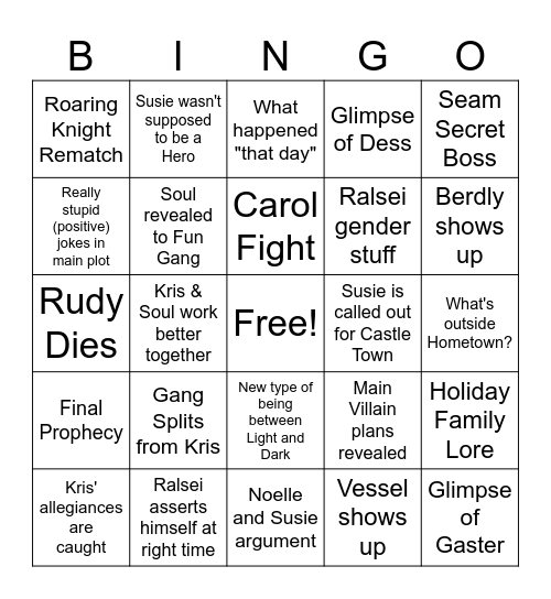 Deltarune Chapter 6 Bingo Card