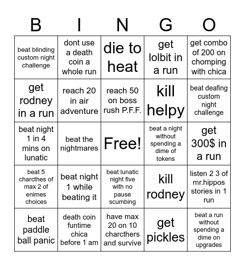 five night at nutbears 3 bingoooooo Bingo Card