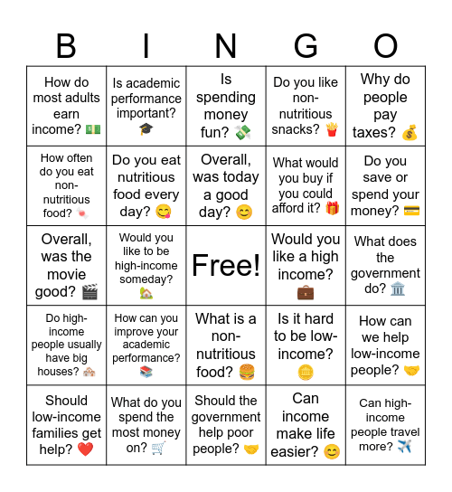 D1 L5 Vocab Questions Bingo Card