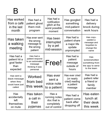 Health Coaching Bingo Card