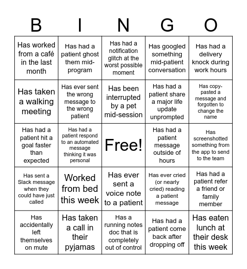 Health Coaching Bingo Card