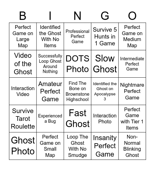 1v1 Phasmophobia Bingo Card