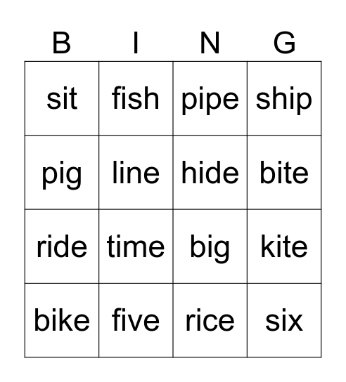 Short and Long I Bingo Card