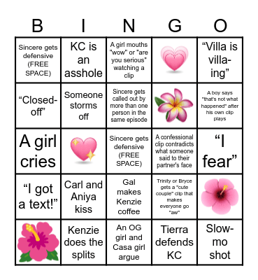 LOVE ISLAND BINGO 🌺🐬 Bingo Card