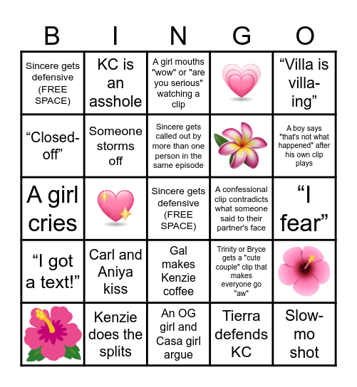 LOVE ISLAND BINGO 🌺🐬 Bingo Card