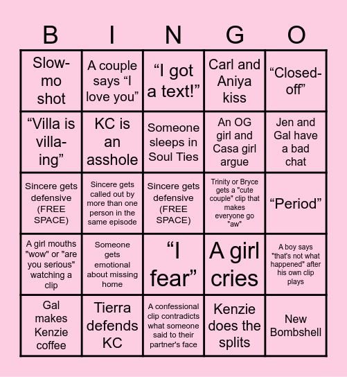 LOVE ISLAND BINGO 🌺🐬 Bingo Card