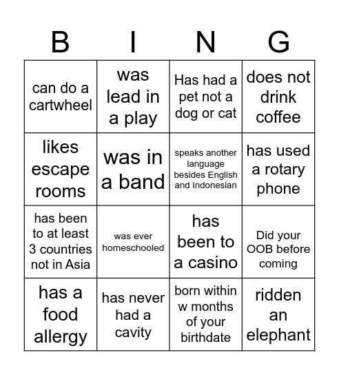 Untitled Bingo Card
