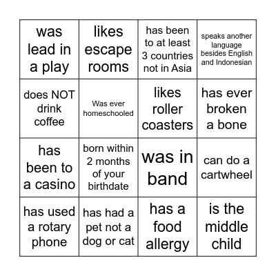 SUMATRA Get to Know You Bingo Card