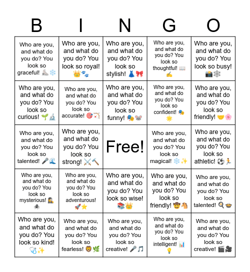 B10 L8 Q Who are you, and what do you do? You look so friendly! 🤠🐴 Bingo Card