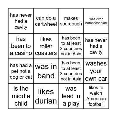 SUMATRA Get to Know You Bingo Card