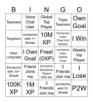 Goal Battles Bingo Card