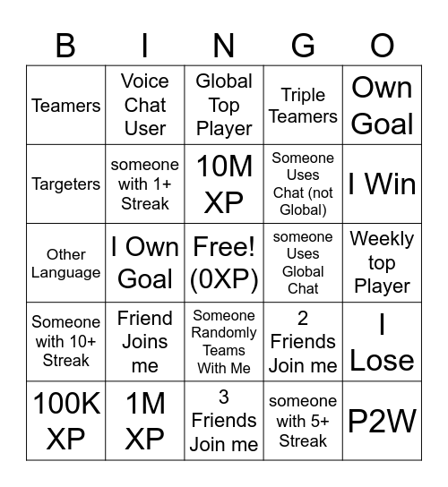 Goal Battles Bingo Card