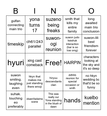 final akayona chapter Bingo Card