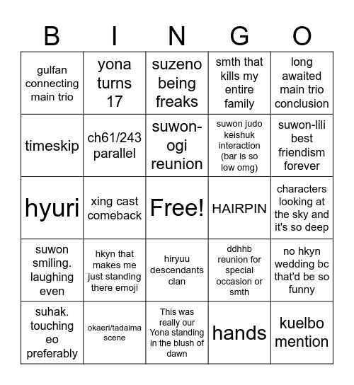 final akayona chapter Bingo Card