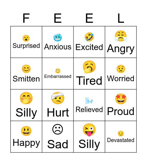 Feelings and Emotions Bingo Card