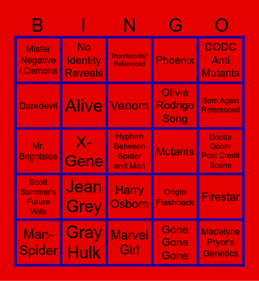 Spider-Man: Brand New Day Bingo Card