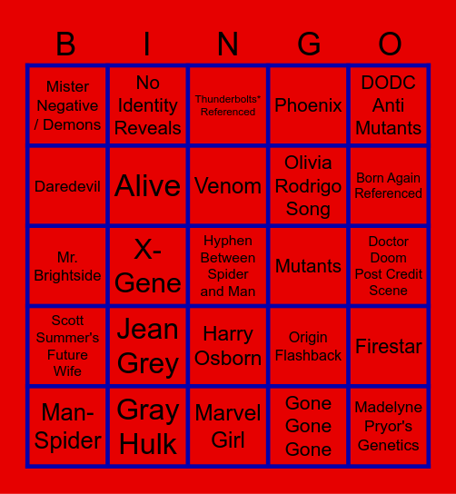 Spider-Man: Brand New Day Bingo Card