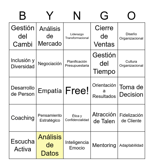 Bingo competencias de RRHH Bingo Card