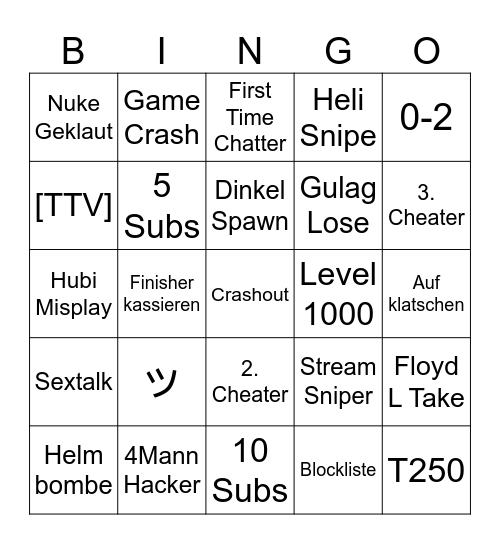 Nuke Bingo Card