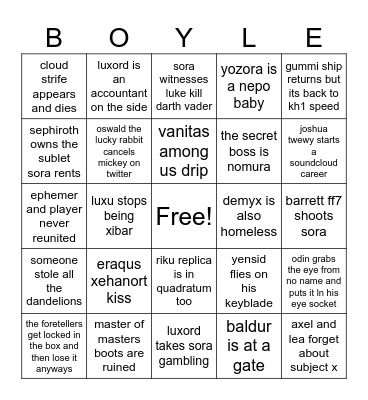 Boyle Bingo Card