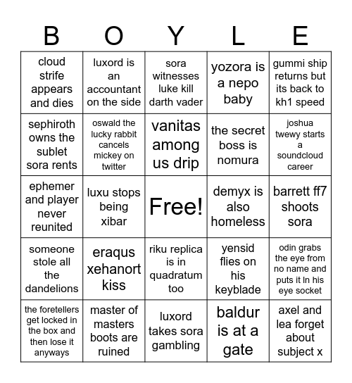 Boyle Bingo Card
