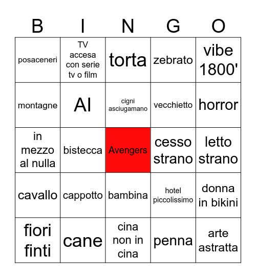 Hotel Bingo Card
