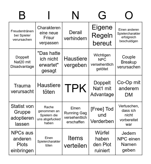 DM Bingo Card