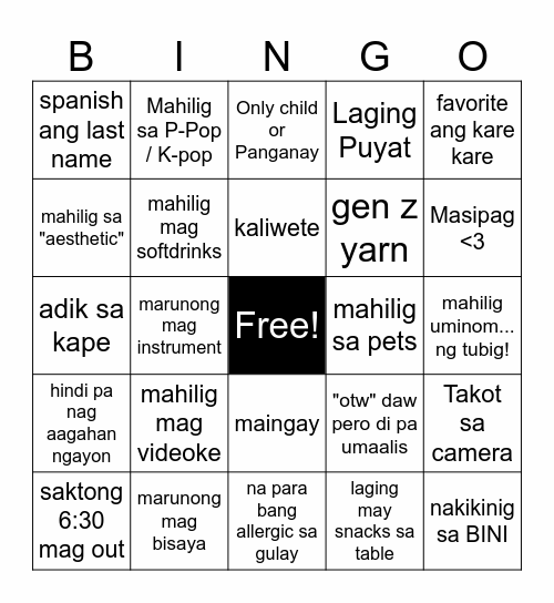 Gigantic Pinoy BINGO! Bingo Card