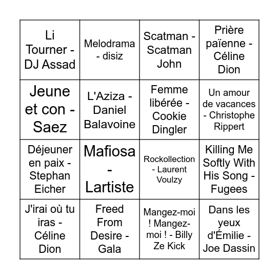 Bingo des 5 ans Bingo Card