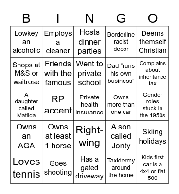 Kent Wealth Bingo Card
