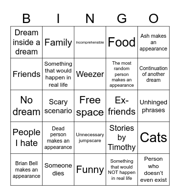 My dreams Bingo Card