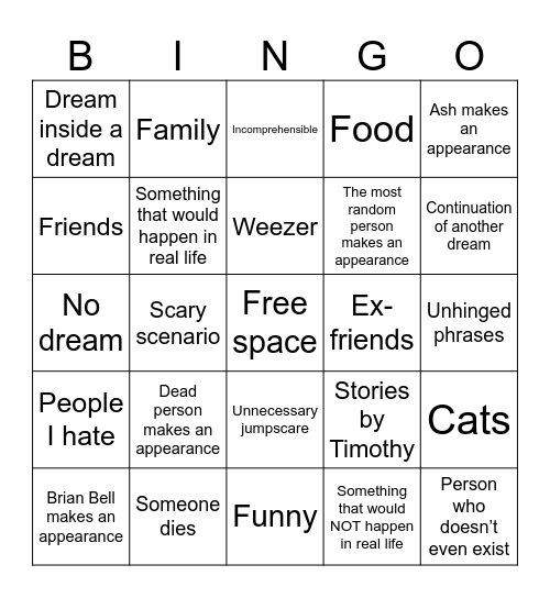 My dreams Bingo Card