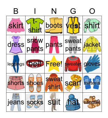 Clothes Bingo Card
