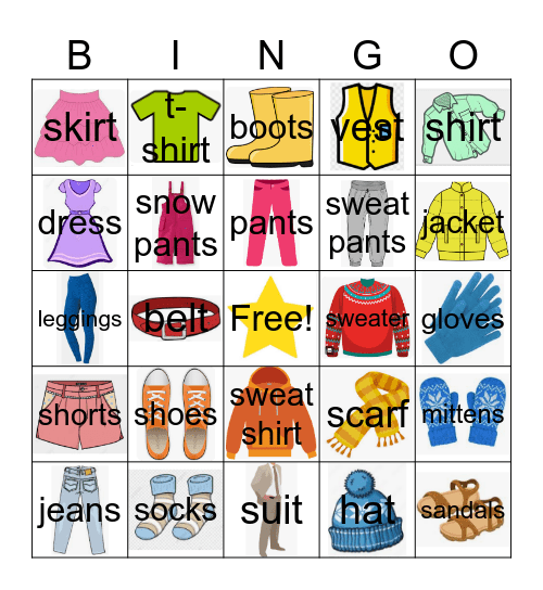 Clothes Bingo Card