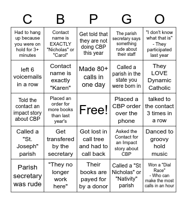 435 Calls a Day to grow the Catholic Church! Bingo Card