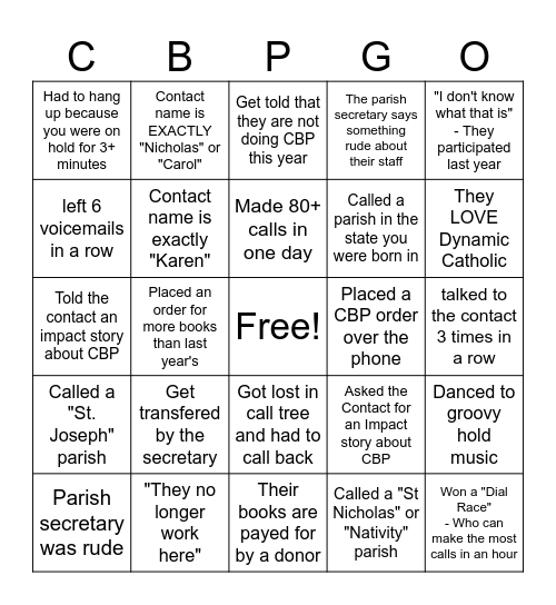 435 Calls a Day to grow the Catholic Church! Bingo Card