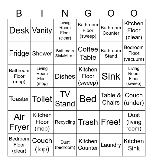 Cleaning Bingo Card