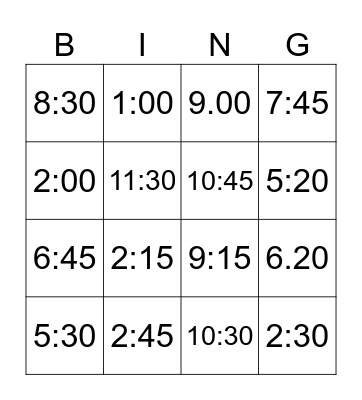 Time Bingo Card