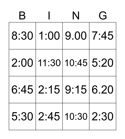 Time Bingo Card