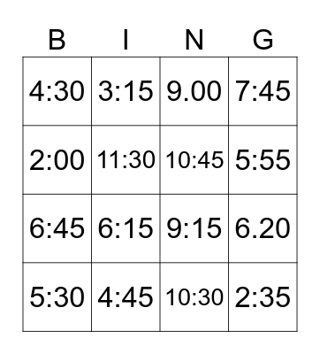 Time Bingo Card